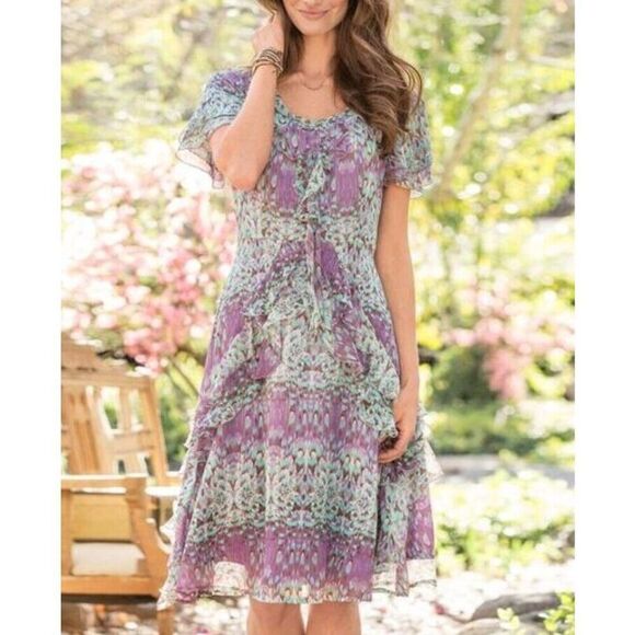 Sundance Purple Watercolor Printed Short Sleeve Silk Chiffon Dress Size 8 EUC - Picture 1 of 16